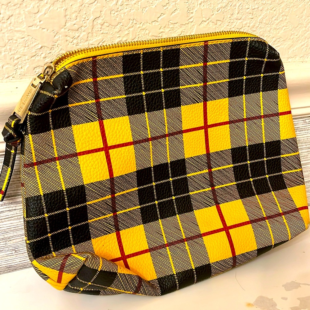 Unused Steve Madden Zip Up Make Up/Hygiene/Misc Bag in Yellow w/ Black Plaid!!!!